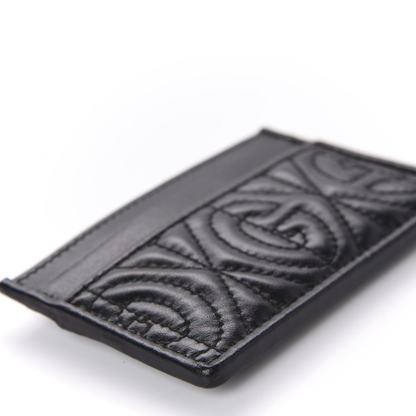 Calfskin G Rhombus Quilted Card Holder Black