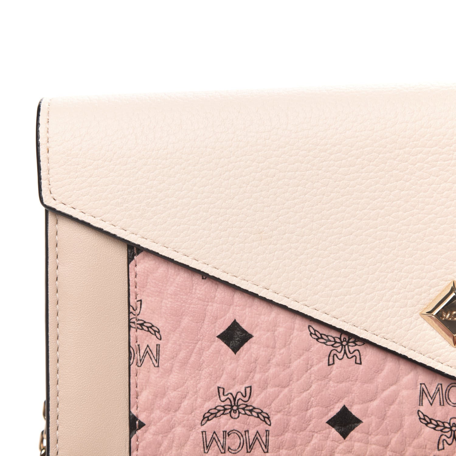 MCM Calfskin Visetos Monogram Love Letter Color Block Wallet On Chain Pink Beige 10 of 10
