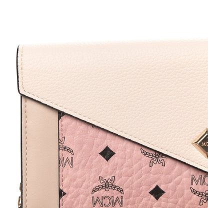MCM Calfskin Visetos Monogram Love Letter Color Block Wallet On Chain Pink Beige 10 of 10