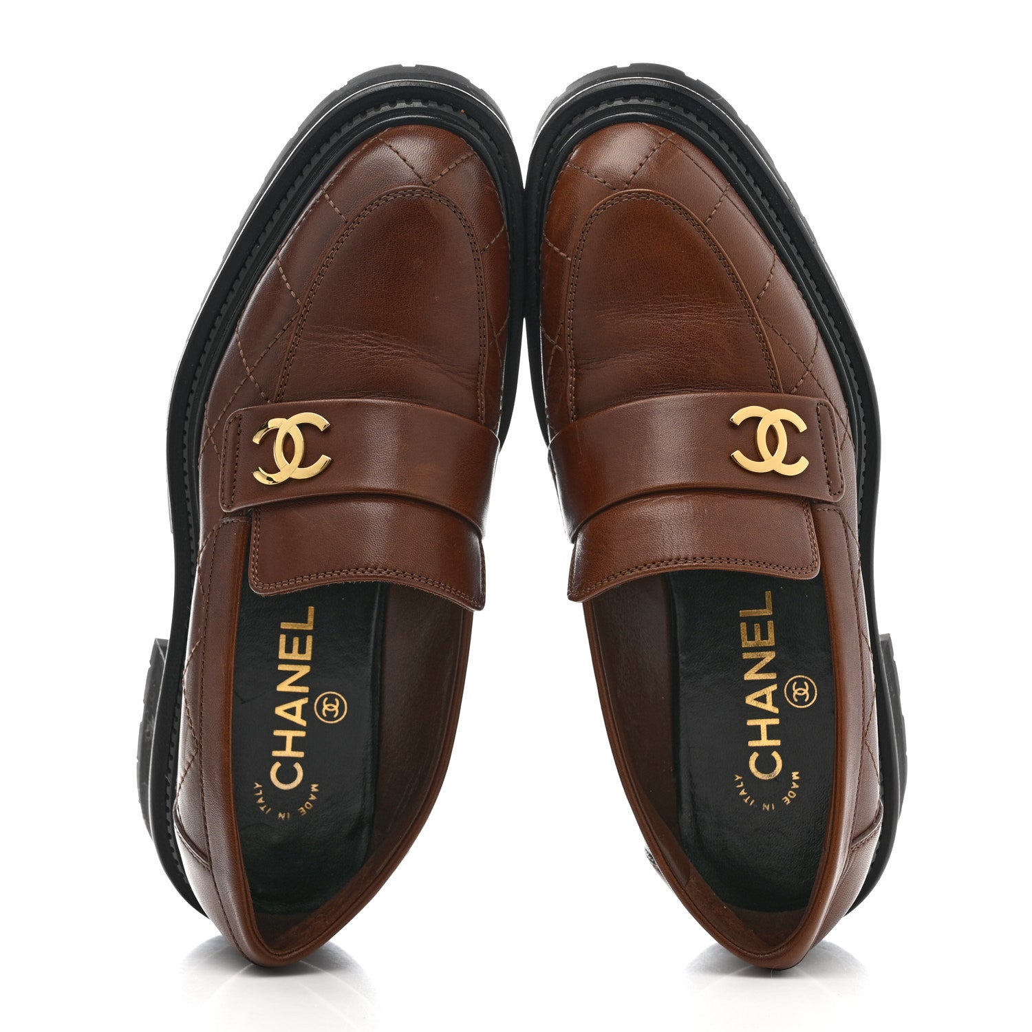 Chanel Calfskin Quilted CC Mocassin Loafers 36 Brown 1757926