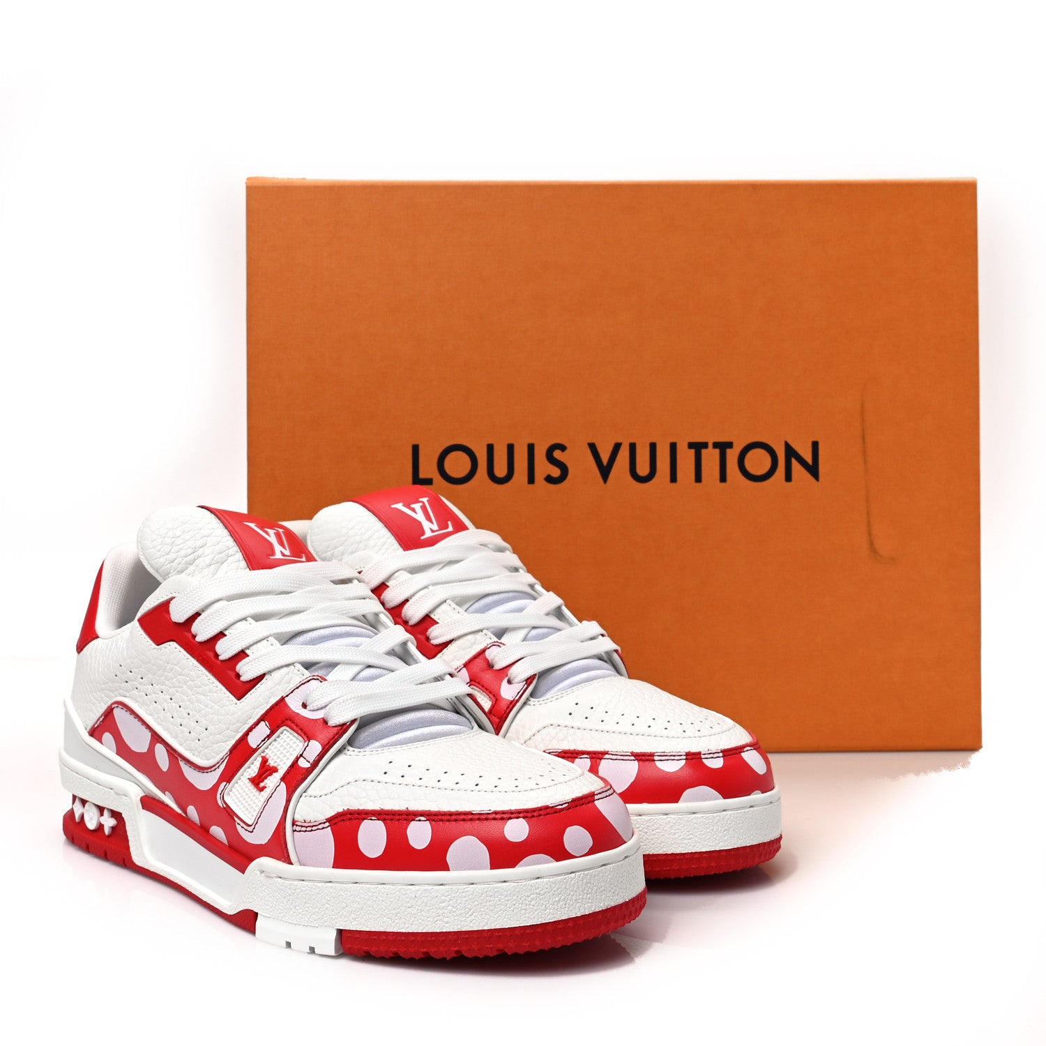 Louis Vuitton LV X YK Calfskin Printed Mens Infinity Dots Trainer Sneakers 6 White Red 8 of 8
