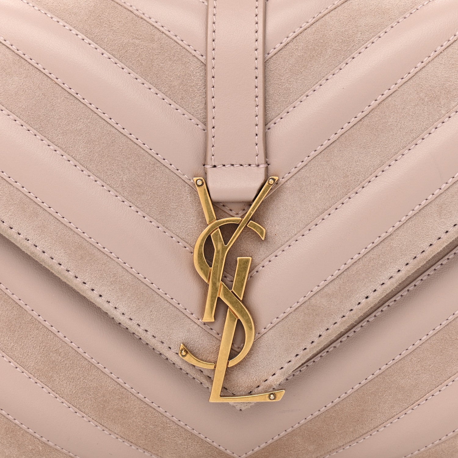 Saint Laurent Calfskin Suede Matelasse Chevron Medium Monogram College Bag Rose Poudre 9 of 15