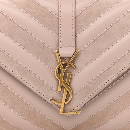 Saint Laurent Calfskin Suede Matelasse Chevron Medium Monogram College Bag Rose Poudre 9 of 15