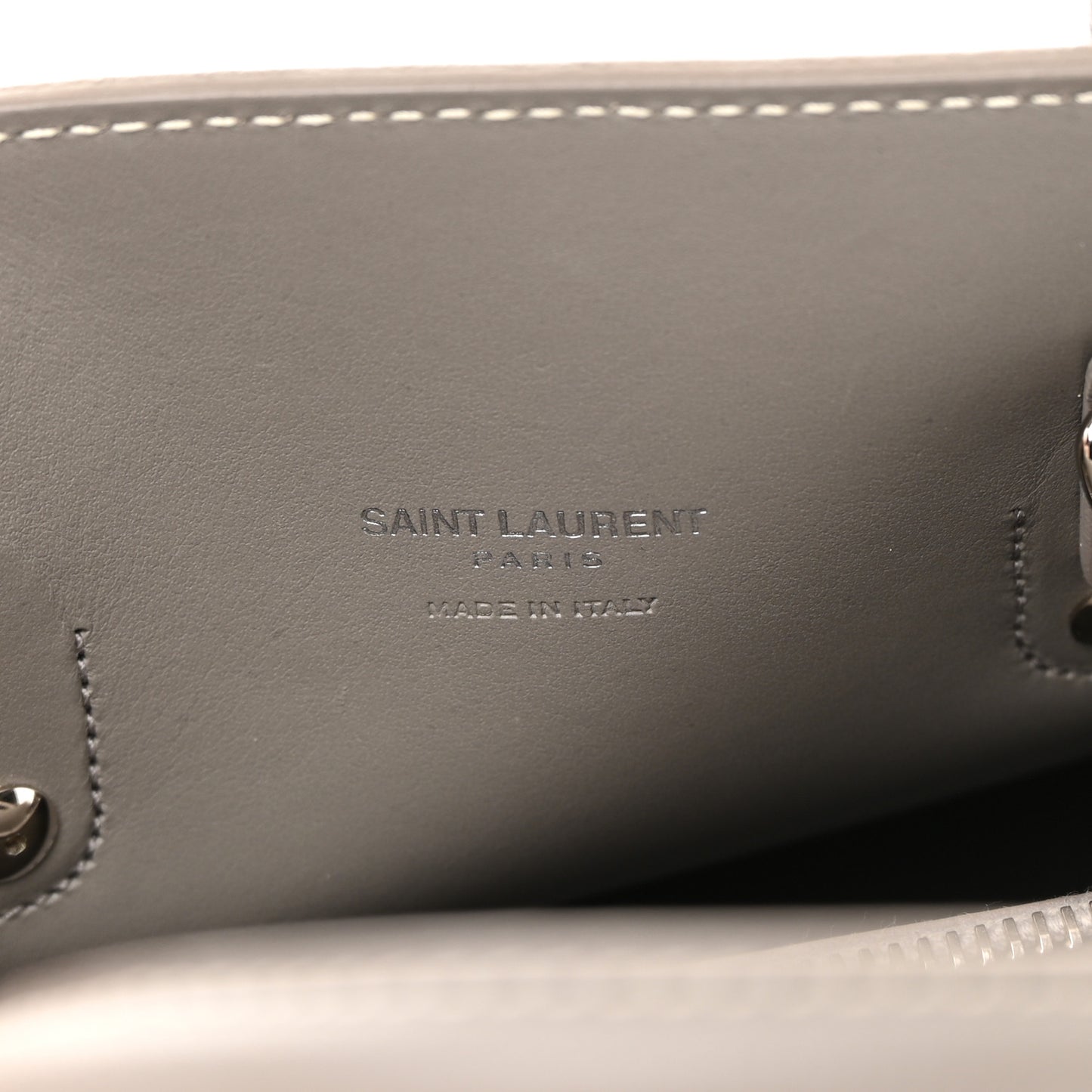 Grained Calfskin Topstich Baby Sac De Jour Fog