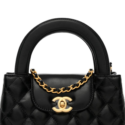 Chanel Shiny Aged Calfskin Quilted Nano Kelly Shopper Black 5 of 10