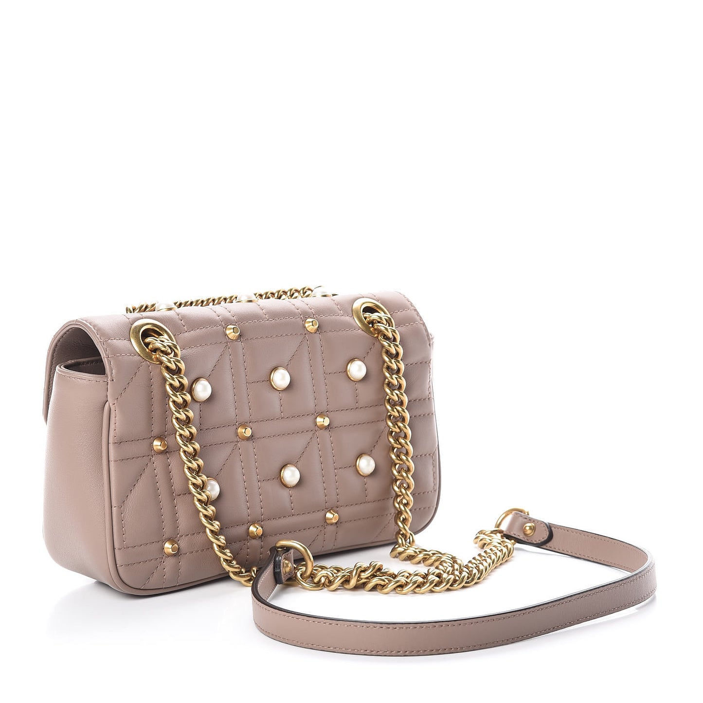 Calfskin Matelasse Studded Mini Pearly GG Marmont Shoulder Bag Porcelain Rose