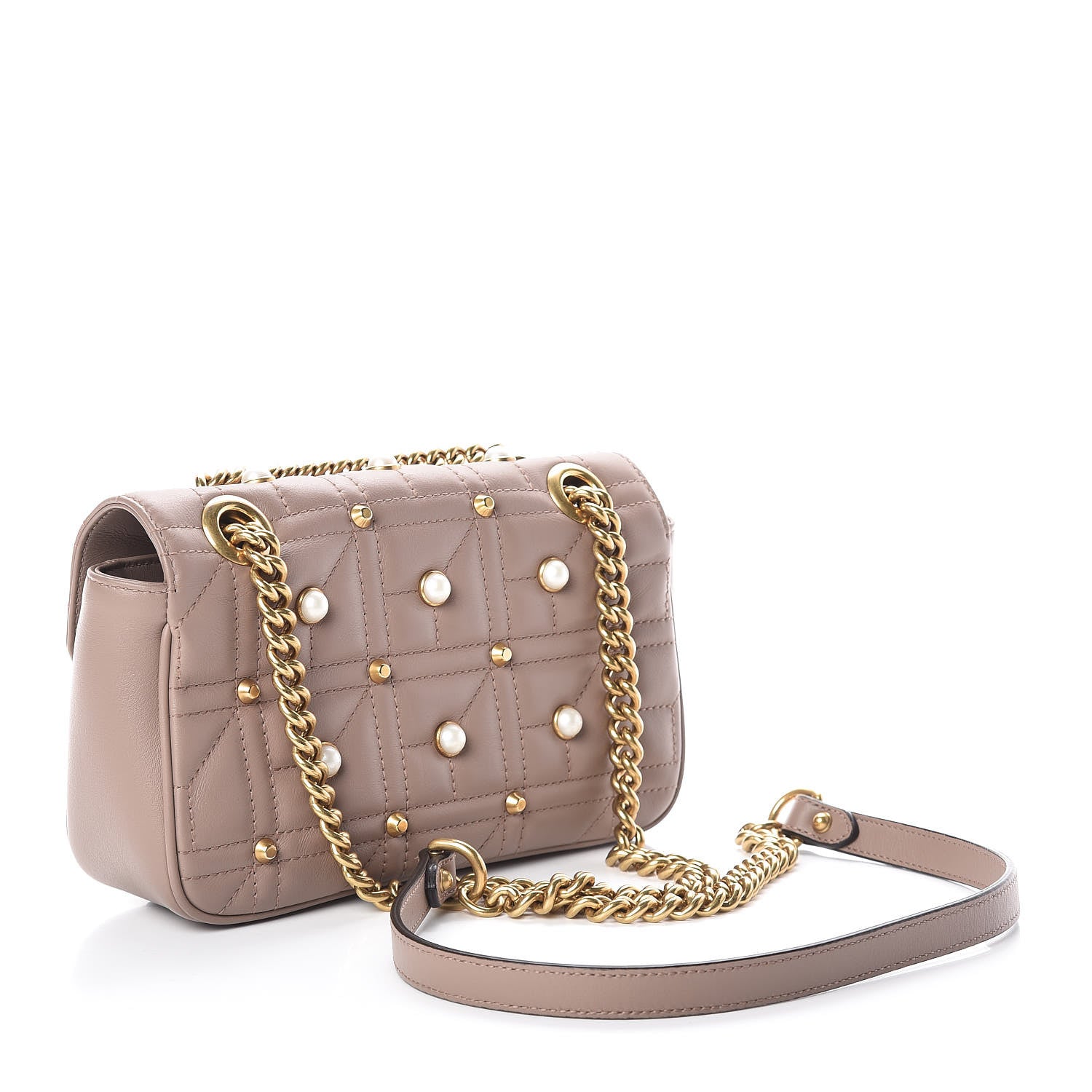Gucci Calfskin Matelasse Studded Mini Pearly GG Marmont Shoulder Bag Porcelain Rose 3 of 13