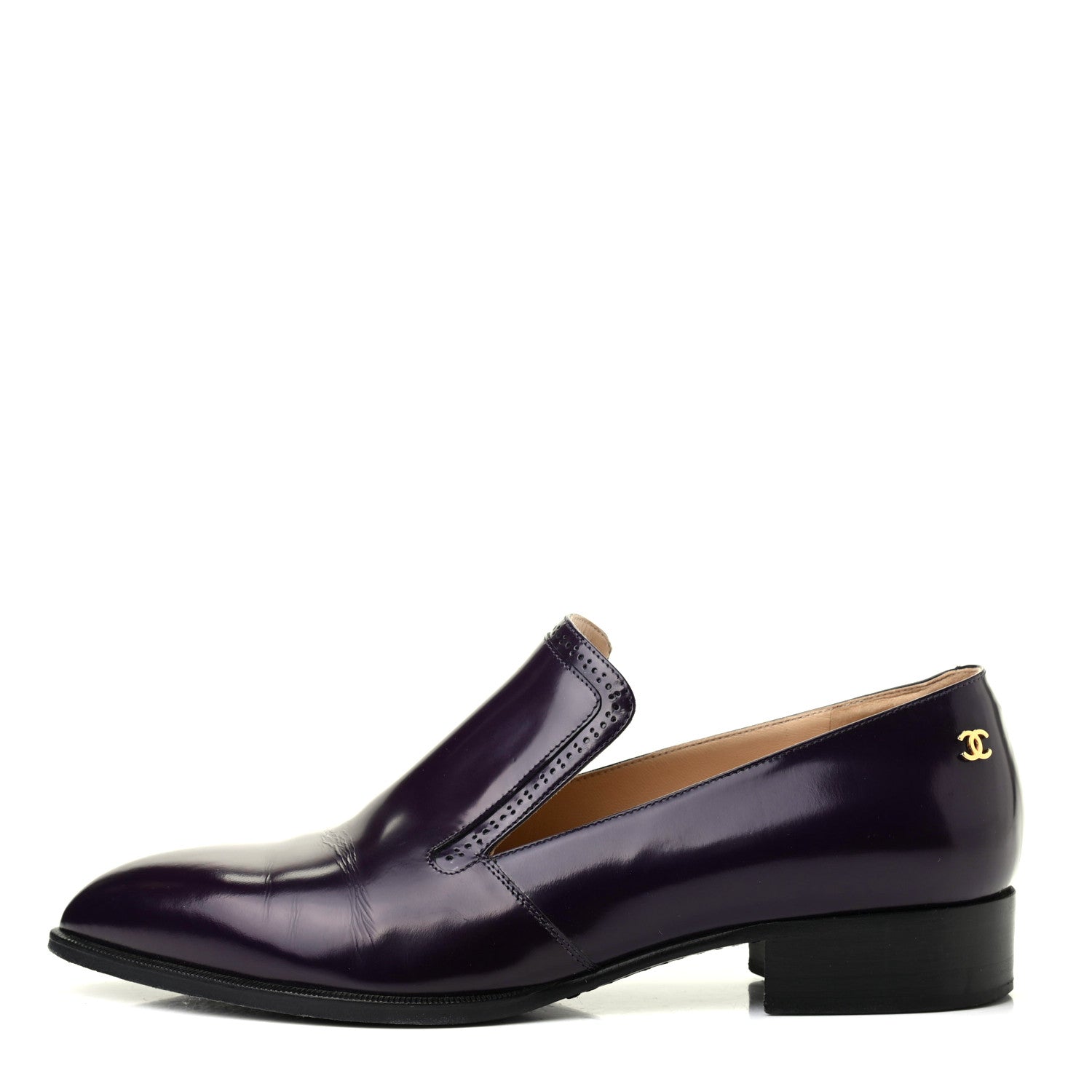 Chanel Glazed Calfskin CC Loafers 38.5 Dark Purple 1 of 12