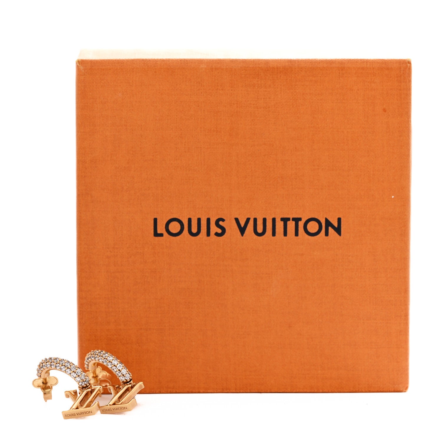 Louis Vuitton Metal Crystal LV Iconic Hoop Earrings Gold 6 of 6