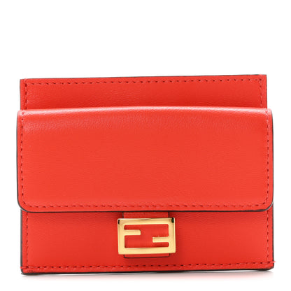 Fendi Nappa Matisse FF Diagonal Embossed Fold Over Card Holder Wallet Papavero 1 of 7