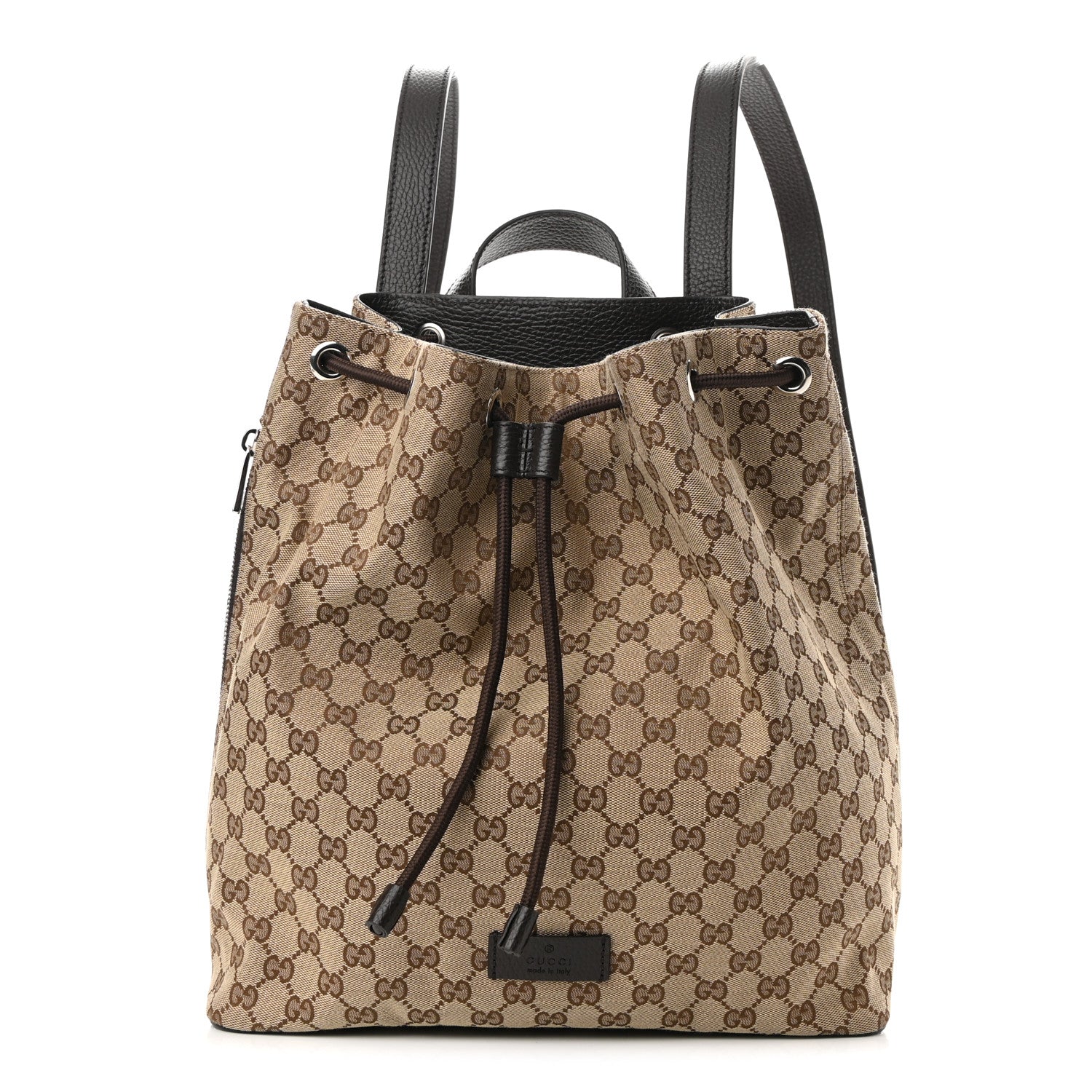 Gucci Monogram Dollar Calfskin O Drawstring Backpack Beige Ebony Testa di Moro Dark Chocolate 1 of 10