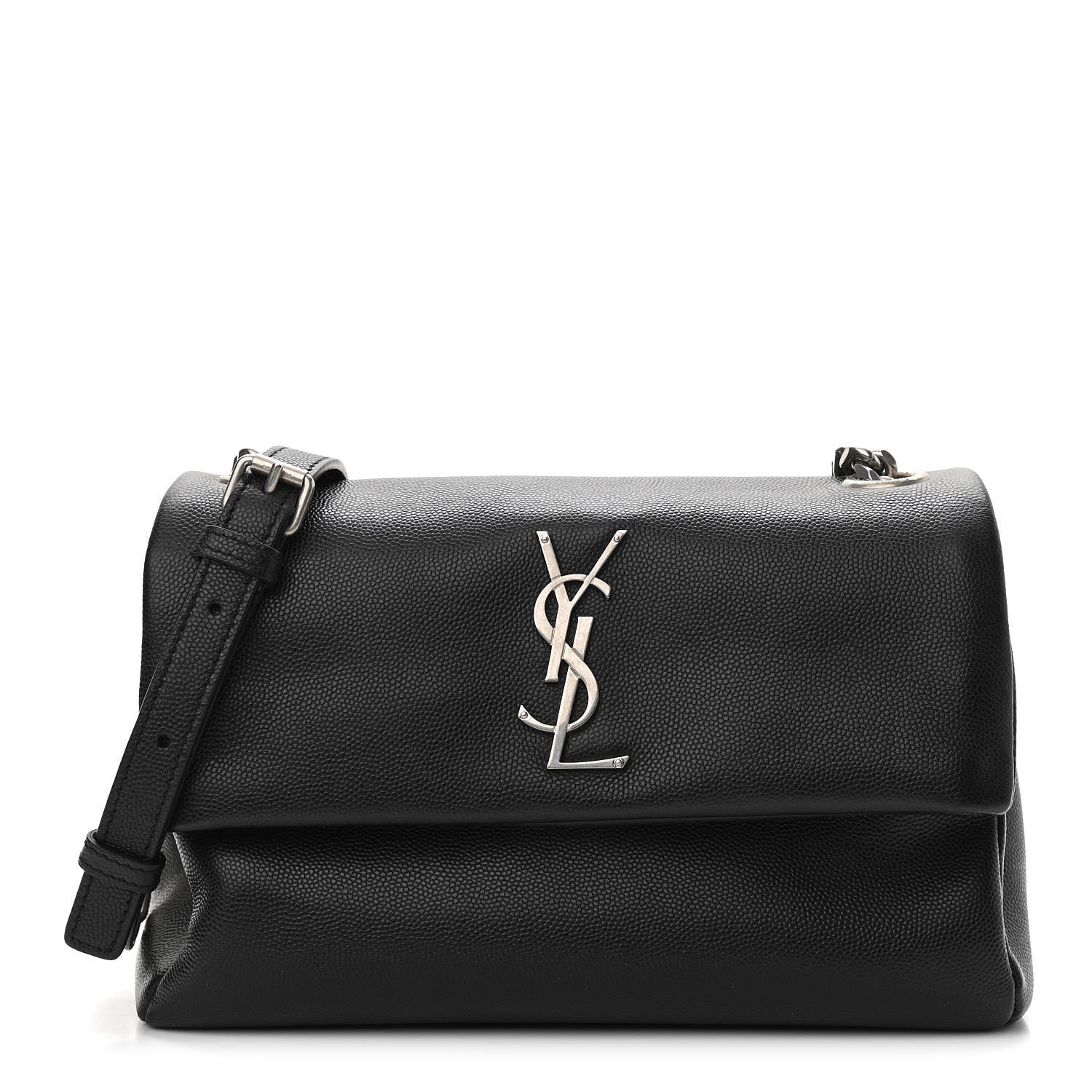 Saint Laurent Grain De Poudre Small West Hollywood Monogram Fold-Over Bag Black 1 of 10