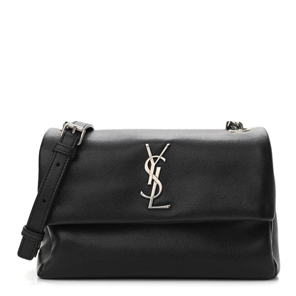 Saint Laurent Grain De Poudre Small West Hollywood Monogram Fold-Over Bag Black 1 of 10