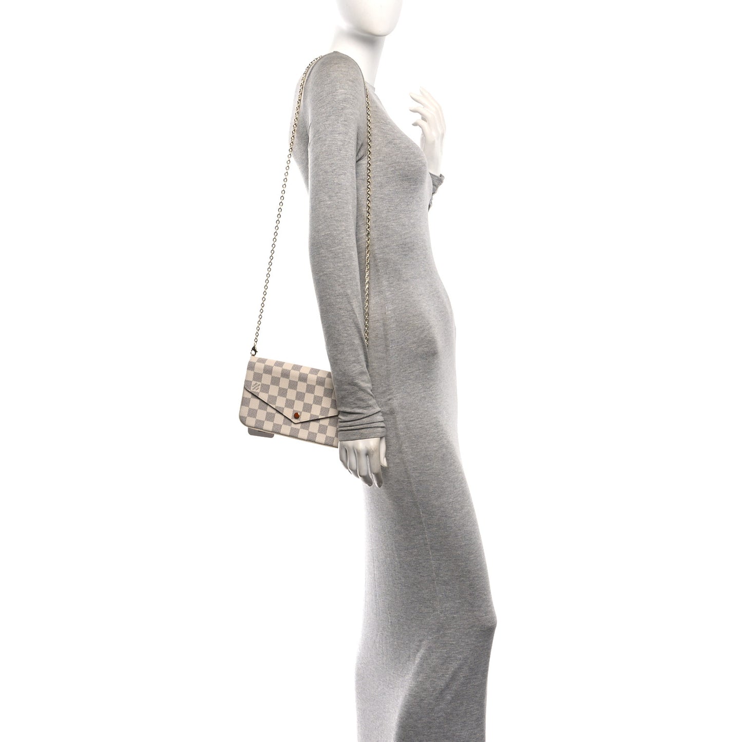 Damier Azur Pochette Felicie Chain Wallet Rose Ballerine