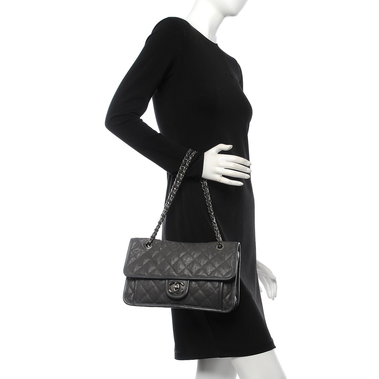 Caviar Quilted Medium French Riviera Flap Dark Grey