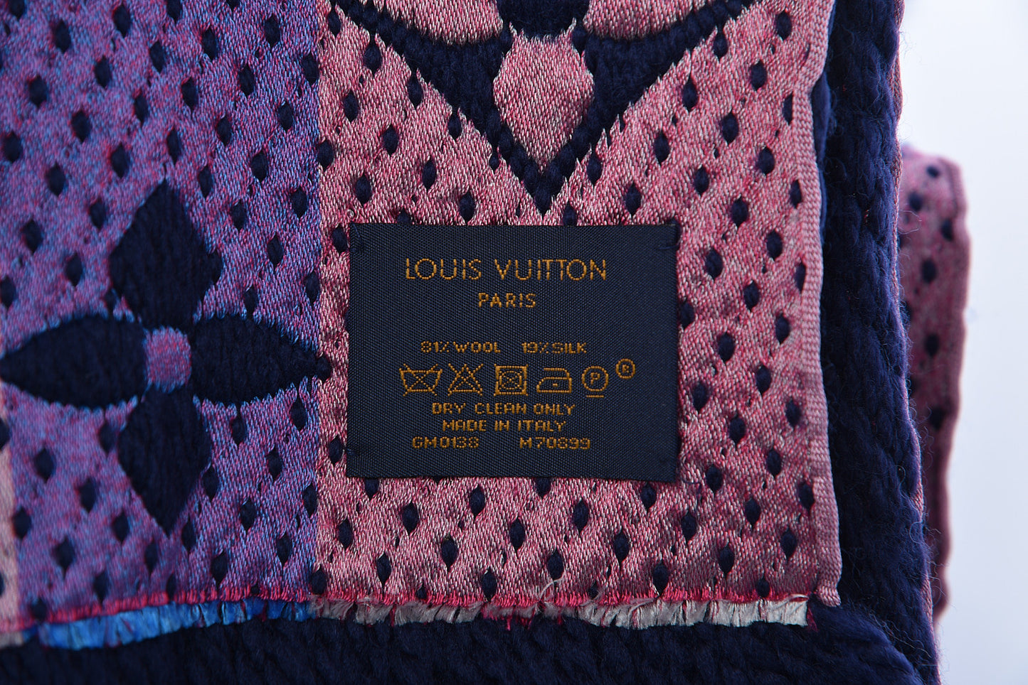 Wool Silk Rainbow Logomania Scarf Navy