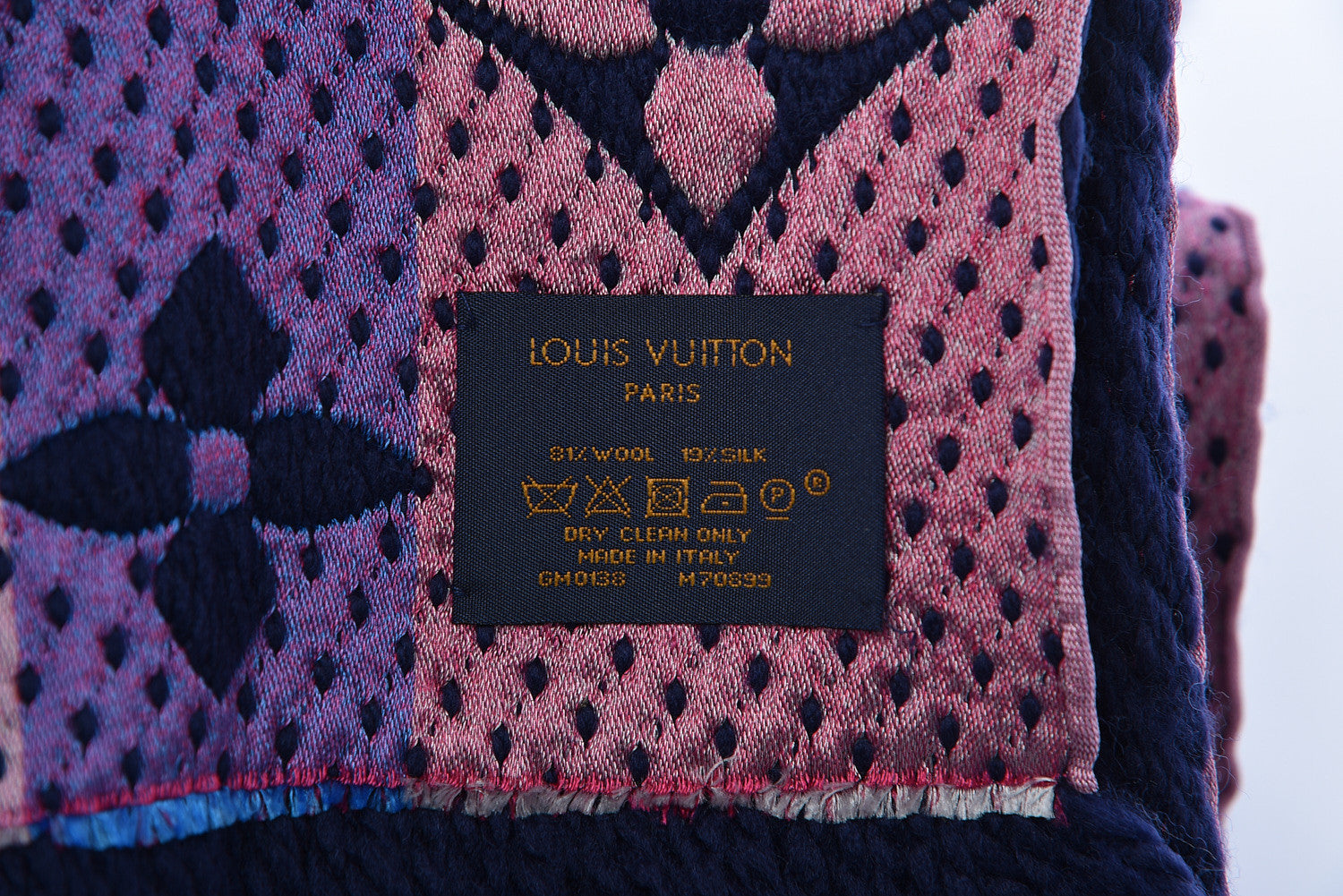 Louis Vuitton Wool Silk Rainbow Logomania Scarf Navy 4 of 4