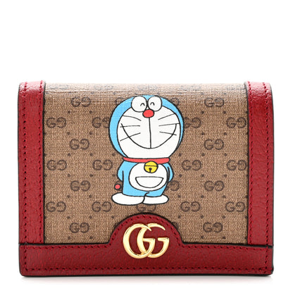 Gucci X DORAEMON Mini Vintage GG Supreme Monogram Card Case Wallet Beige Cherry Red 1 of 8