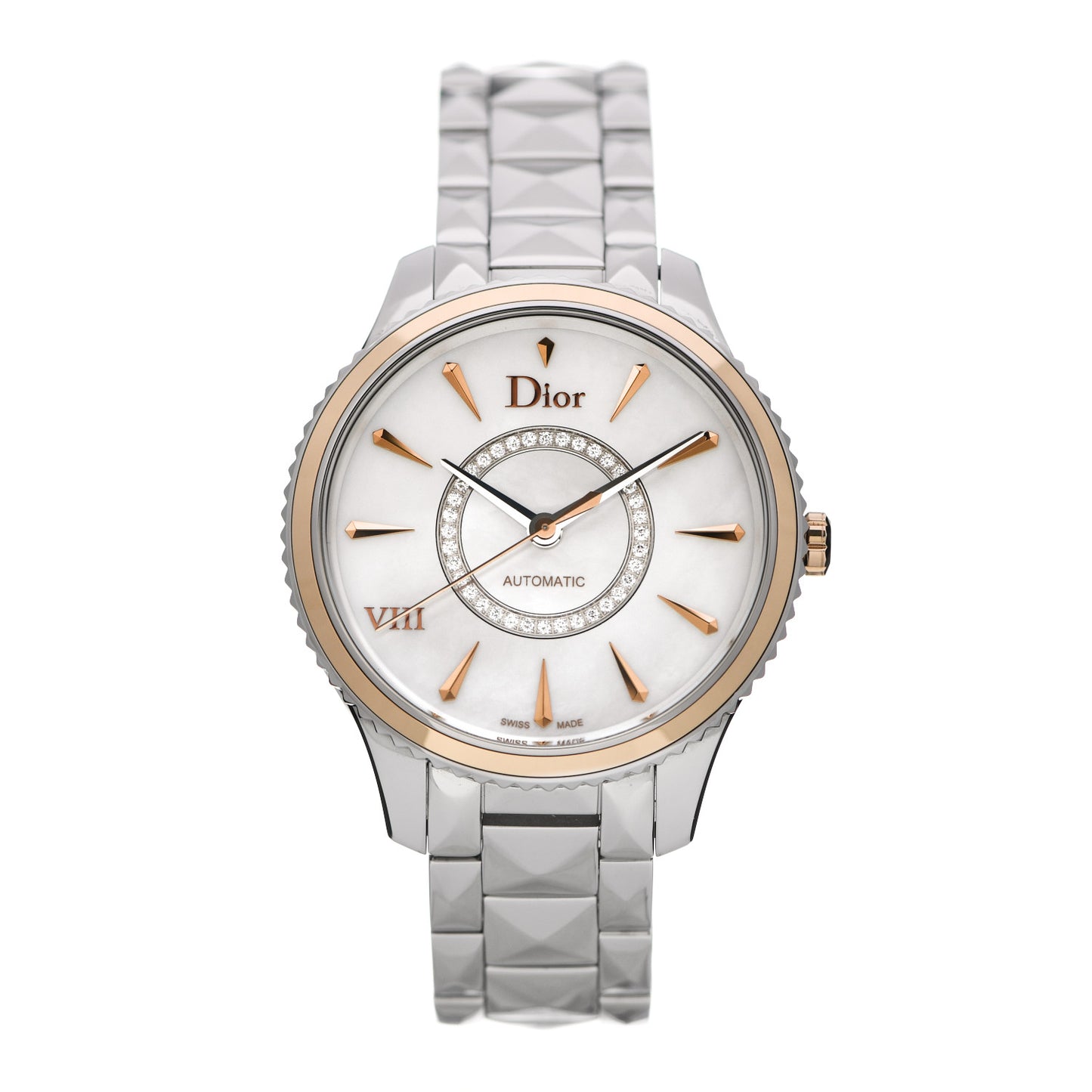 Stainless Steel 18K Rose Gold Diamond Mother of Pearl 36mm Dior VIII Montaigne Automatic Watch