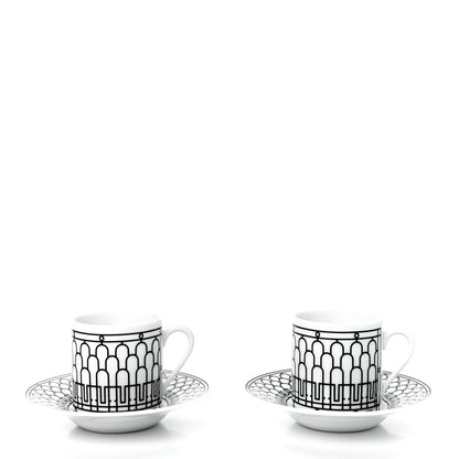Hermes Porcelain H Deco Coffee Cup And Saucer Set Of 2 Black 3 of 9