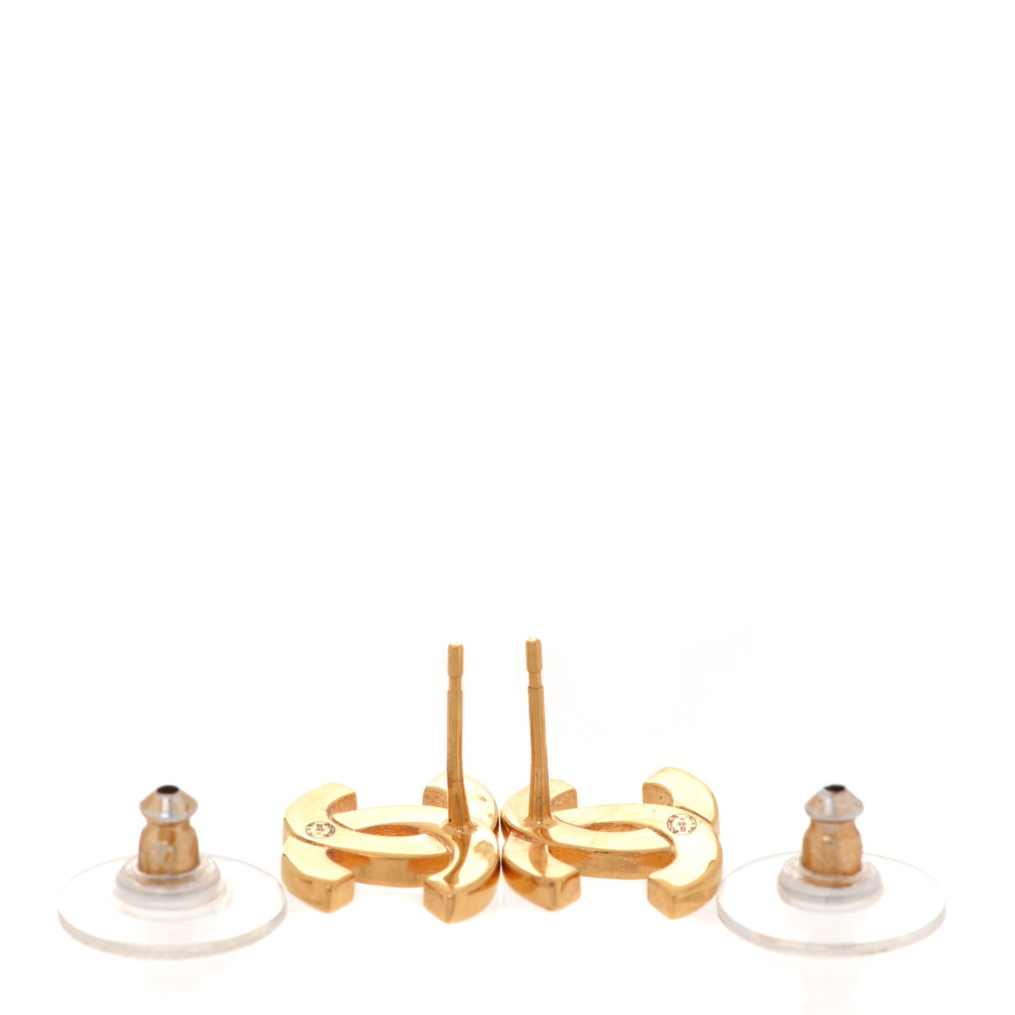 Metal CC Paris Button Stud Earrings Gold