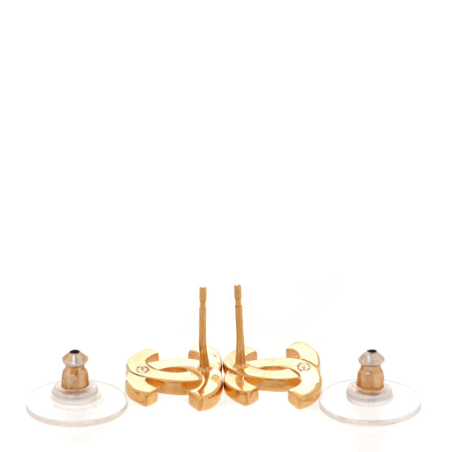 Chanel Metal CC Paris Button Stud Earrings Gold 3 of 4