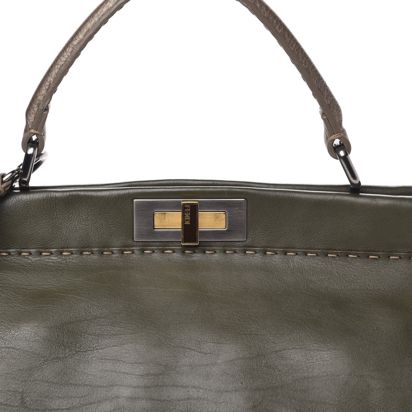 Vitello Saddle Cuoio Romano Selleria Large Peekaboo Iconic Satchel Olive