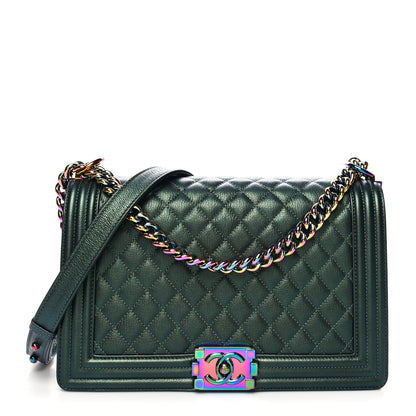 Chanel Iridescent Goatskin Quilted New Medium Boy Flap Green 1 of 10