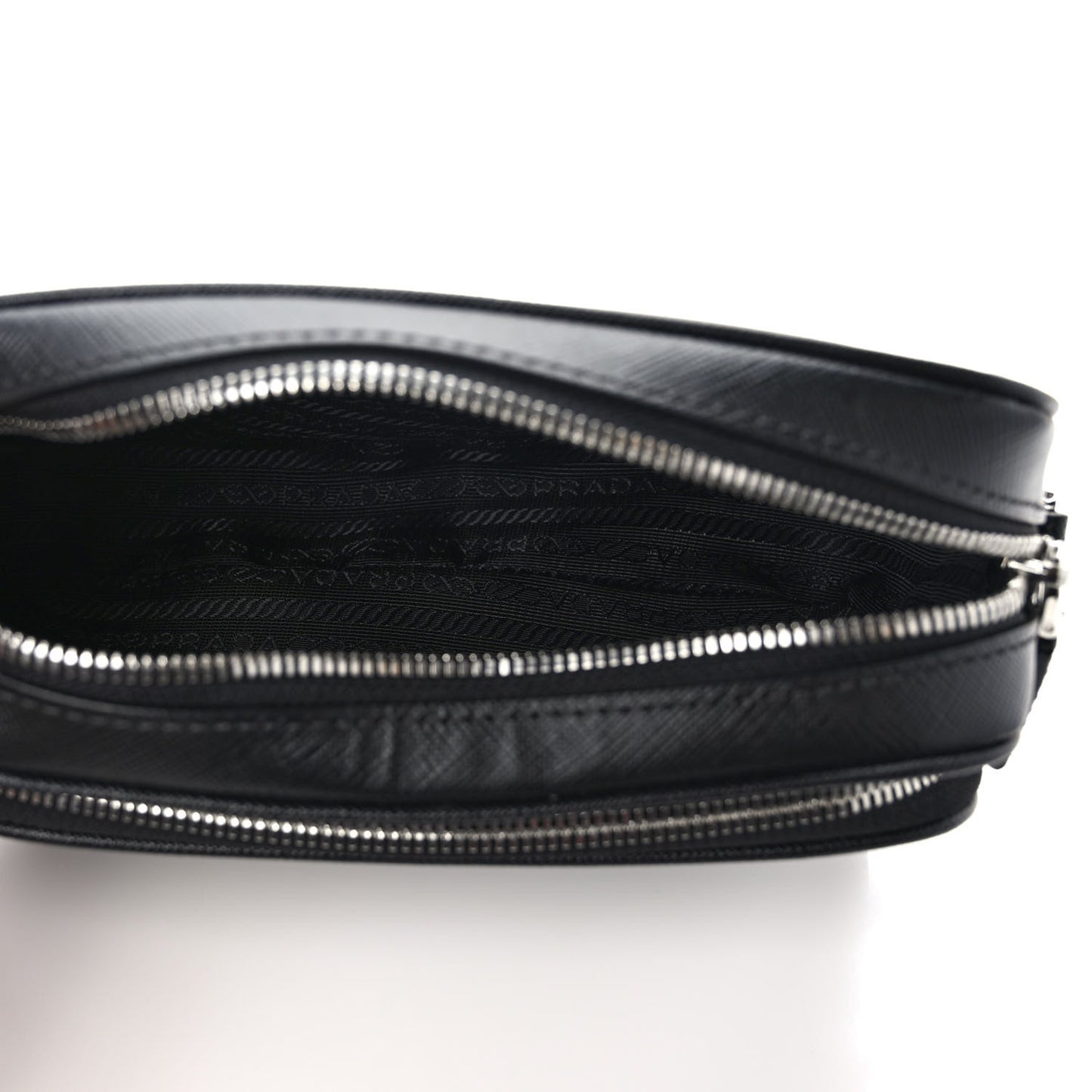 Saffiano Travel Pocket Double Zip Shoulder Bag Black