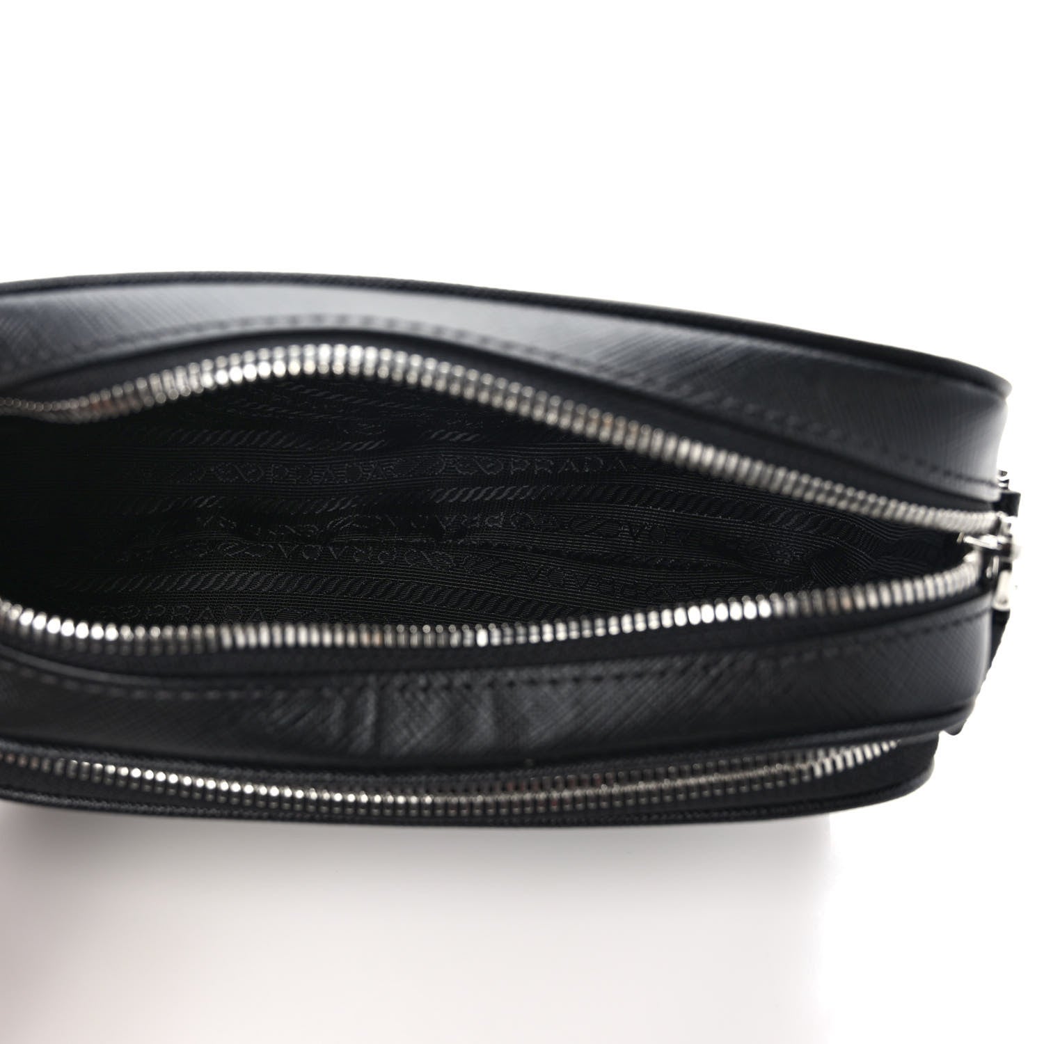 Prada Saffiano Travel Pocket Double Zip Shoulder Bag Black 5 of 9
