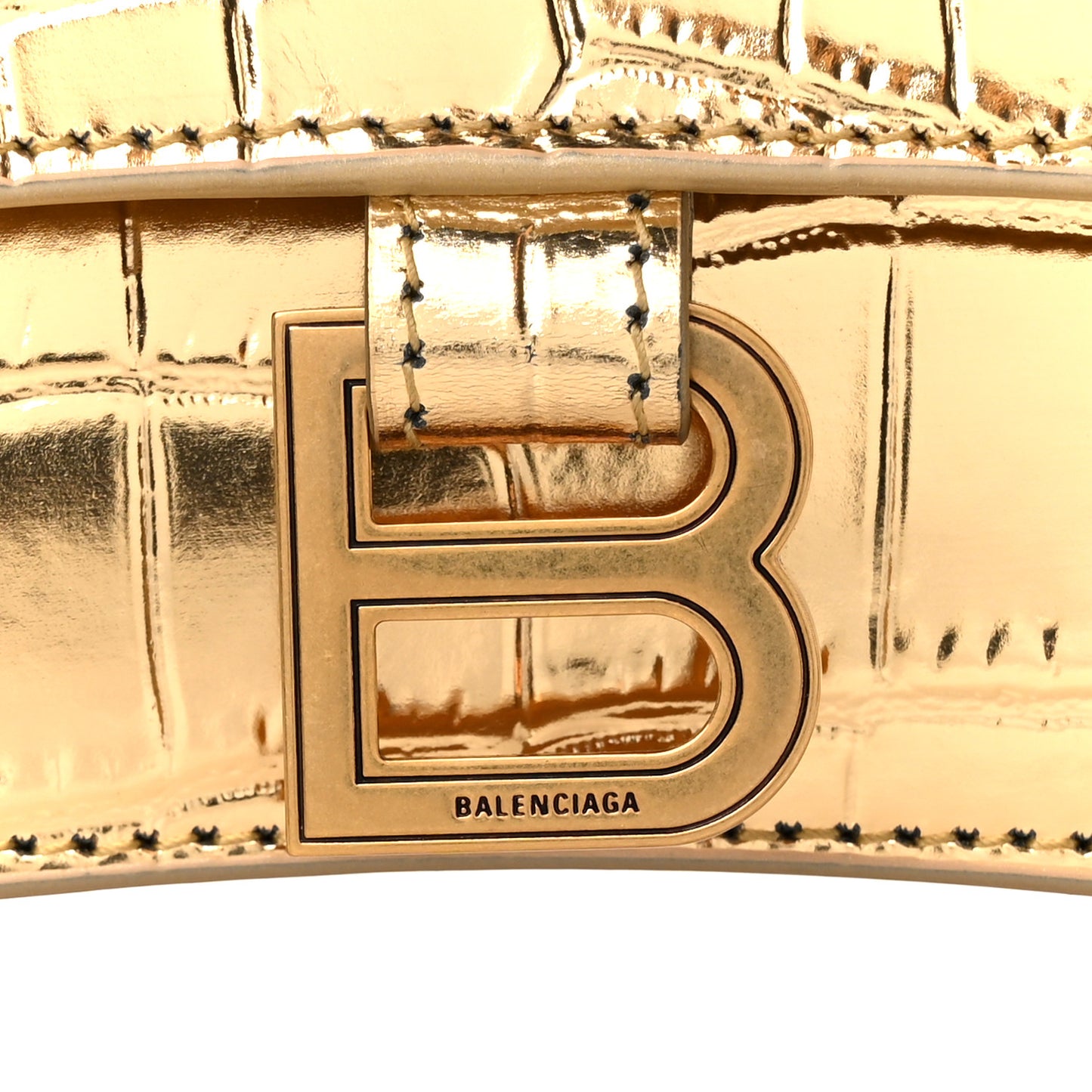 Metallic Supple Calfskin Crocodile XS Crush Chain Bag Gold