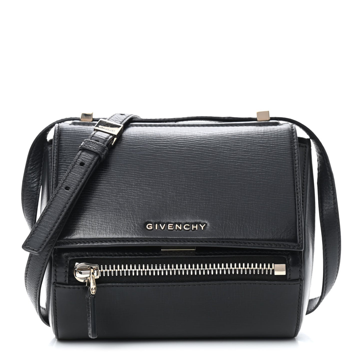 Textured Calfskin Mini Pandora Box Crossbody Bag Black
