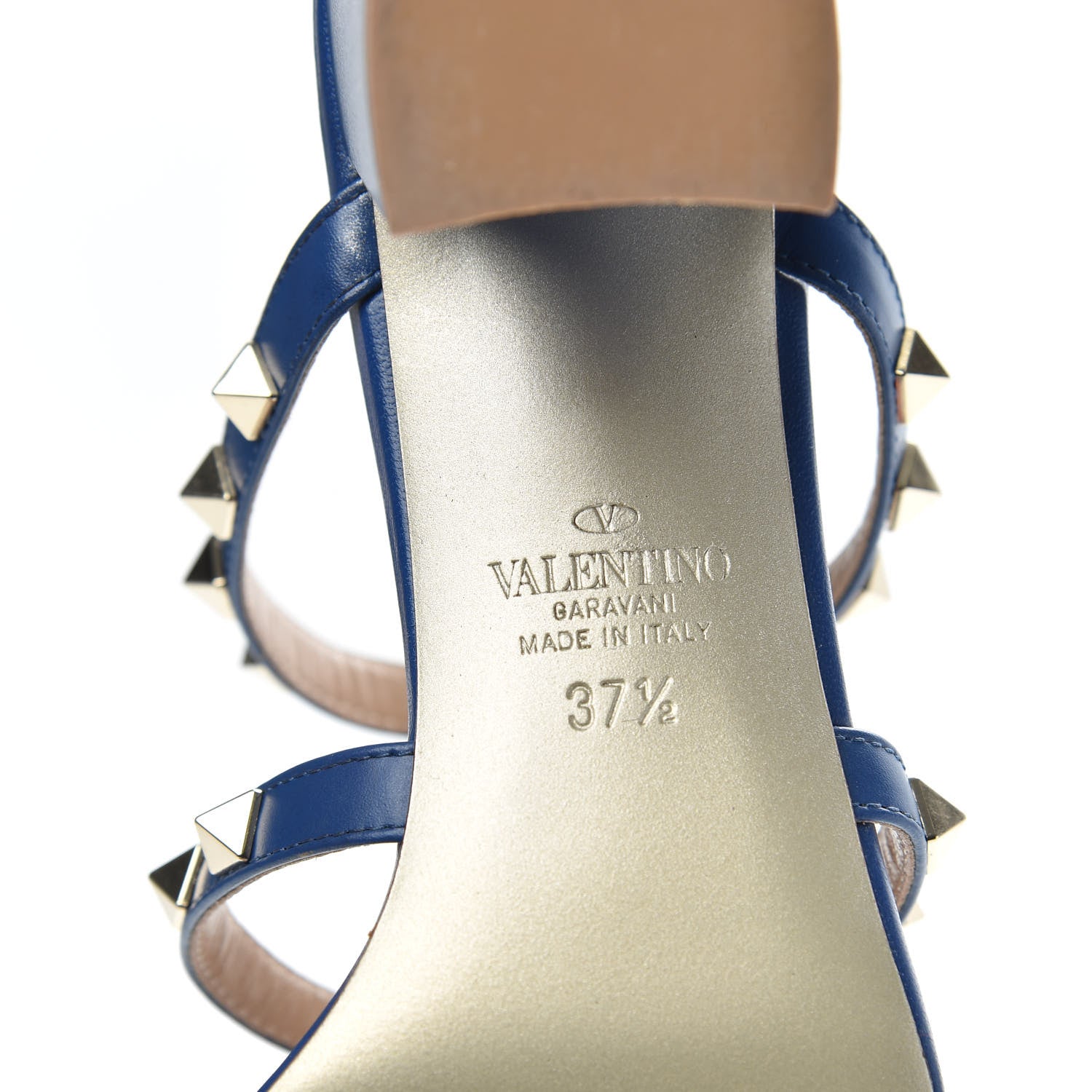 Valentino Garavani Calfskin Rockstud 60mm Caged Slide Sandals 37.5 Blu Delft 6 of 9