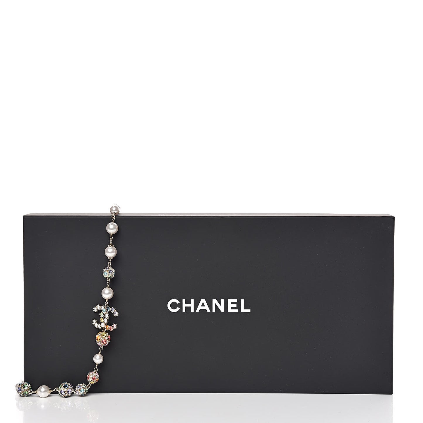 Pearl Crystal CC Long Strand Necklace Gold Multicolor