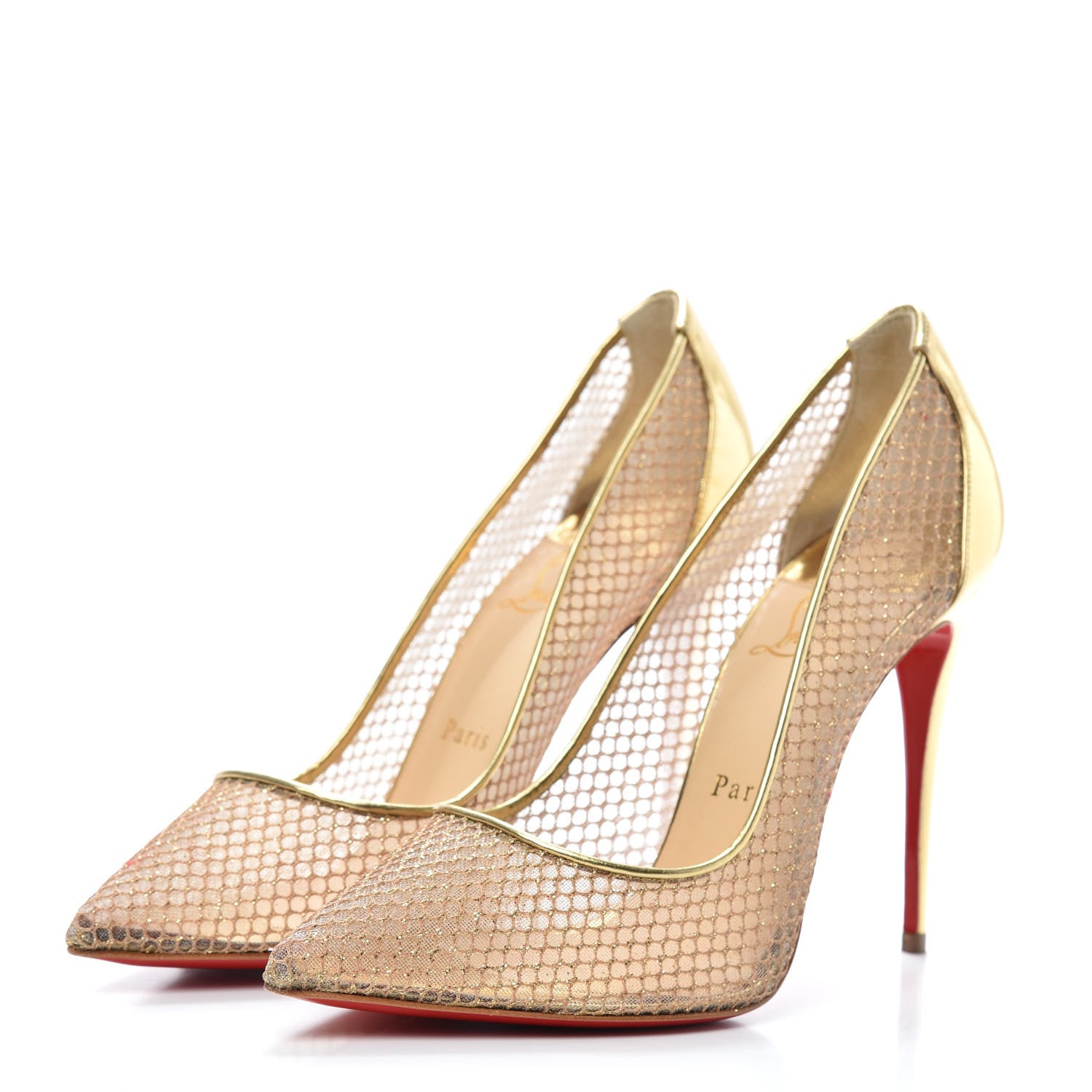 Christian Louboutin Metallic Fishnet Follies Resille 100 Pumps 39 Gold 3 of 7