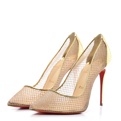 Christian Louboutin Metallic Fishnet Follies Resille 100 Pumps 39 Gold 3 of 7