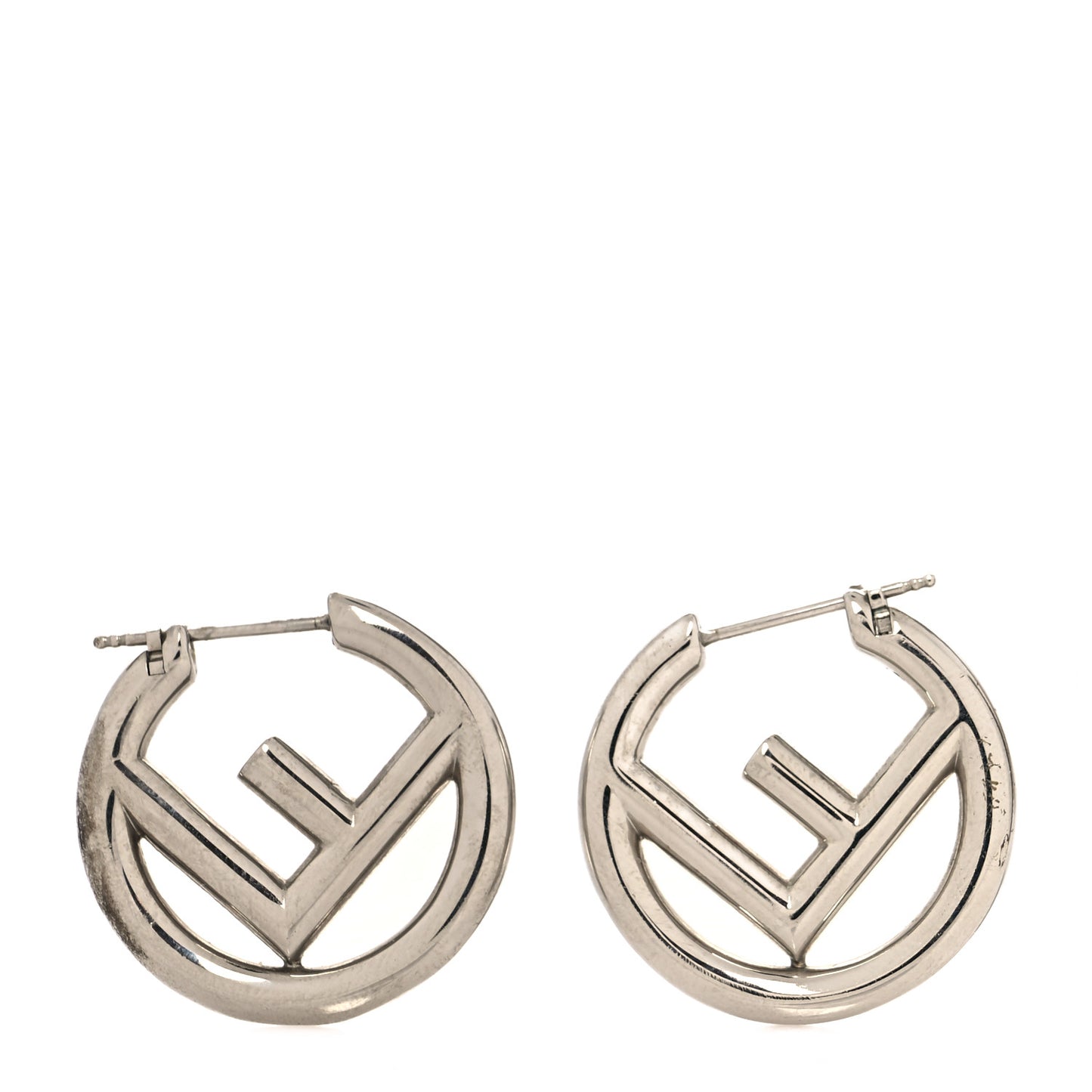 Metal FF Hoop Earrings Silver
