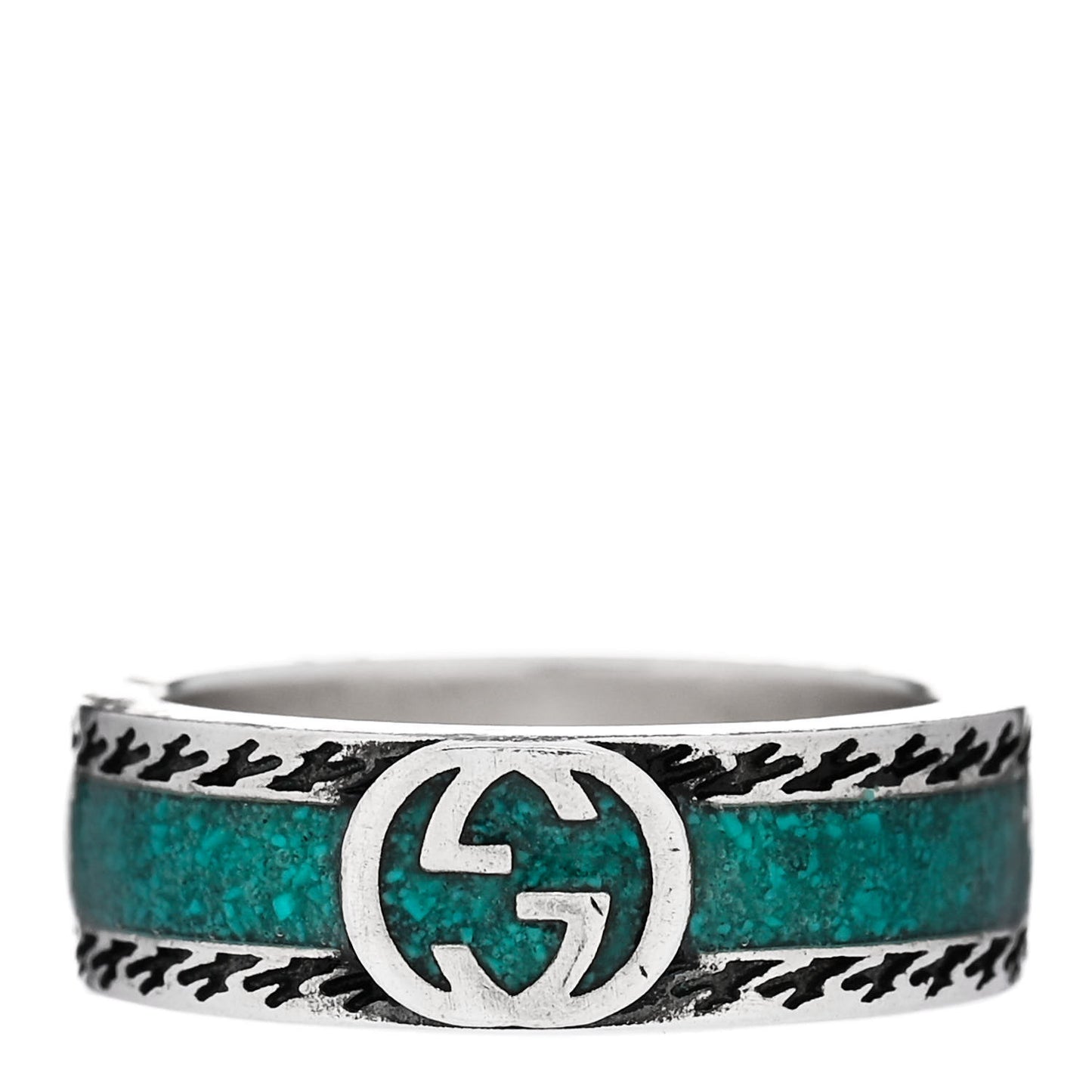 Sterling Silver Enamel Interlocking G ring 49 5 Turquoise
