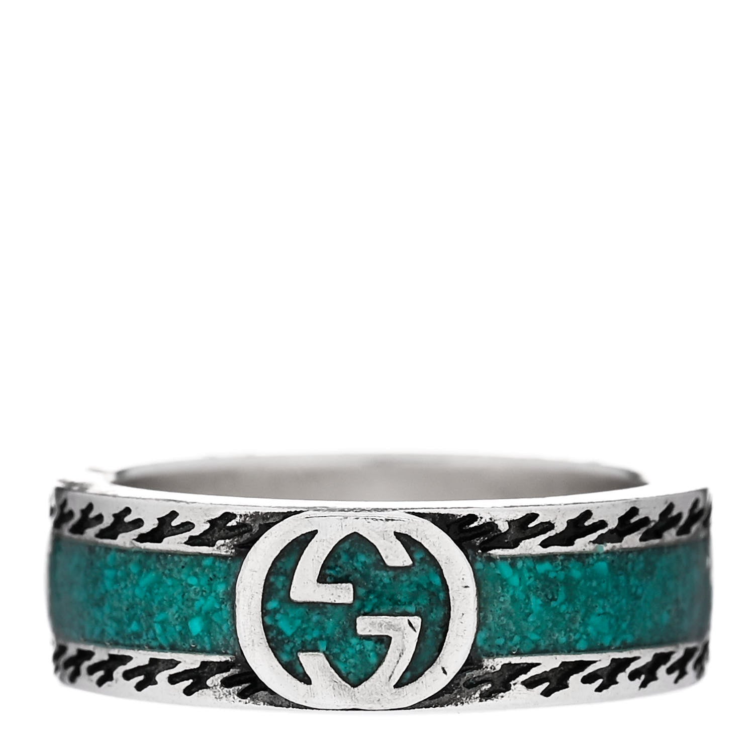 Gucci Sterling Silver Enamel Interlocking G ring 49 5 Turquoise 1 of 7
