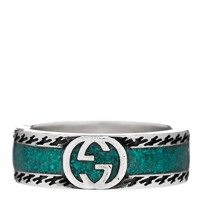Gucci Sterling Silver Enamel Interlocking G ring 49 5 Turquoise 1 of 7