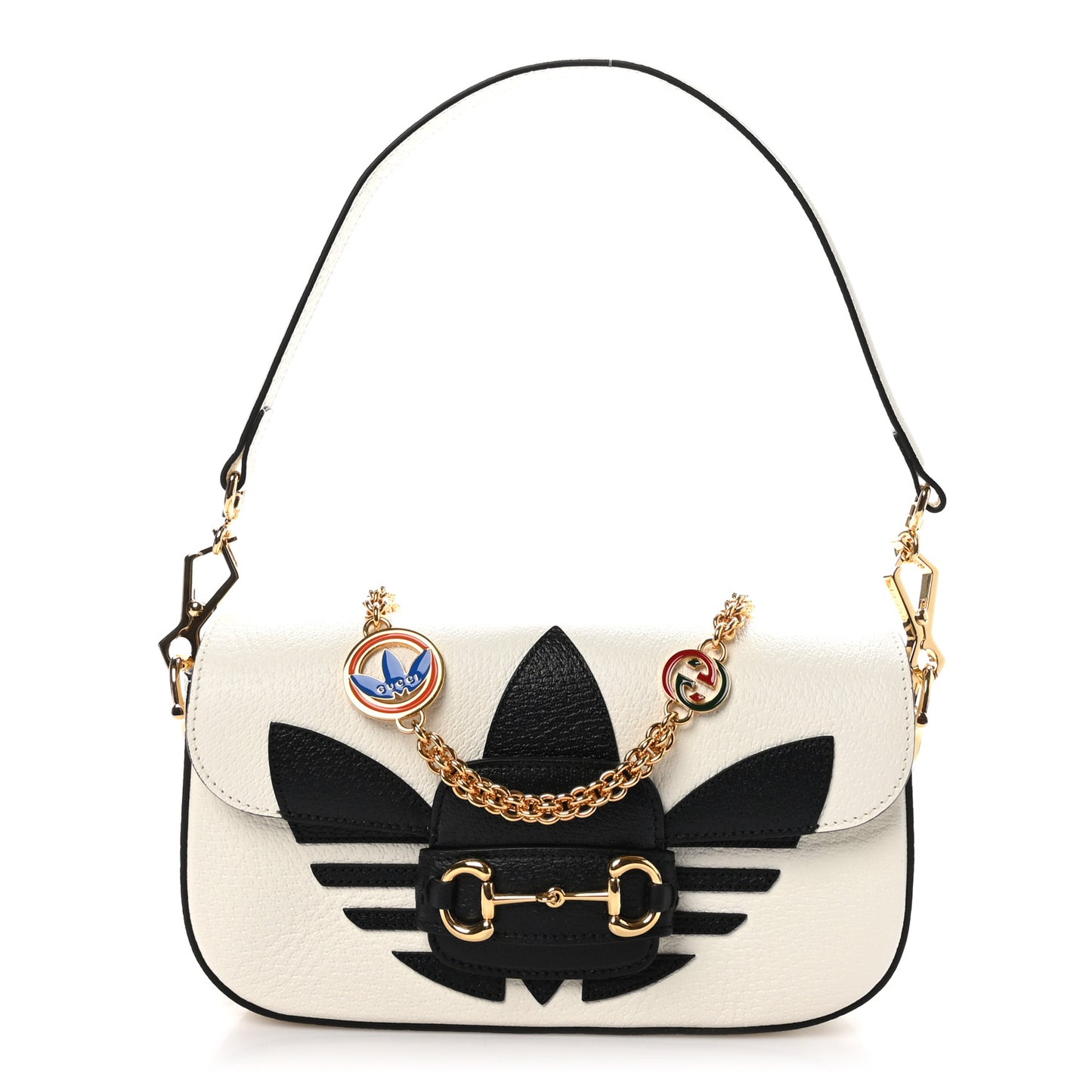 X ADIDAS Textured Dollar Calfskin Web Trefoil Mini Horsebit 1955 Shoulder Bag Off White Black
