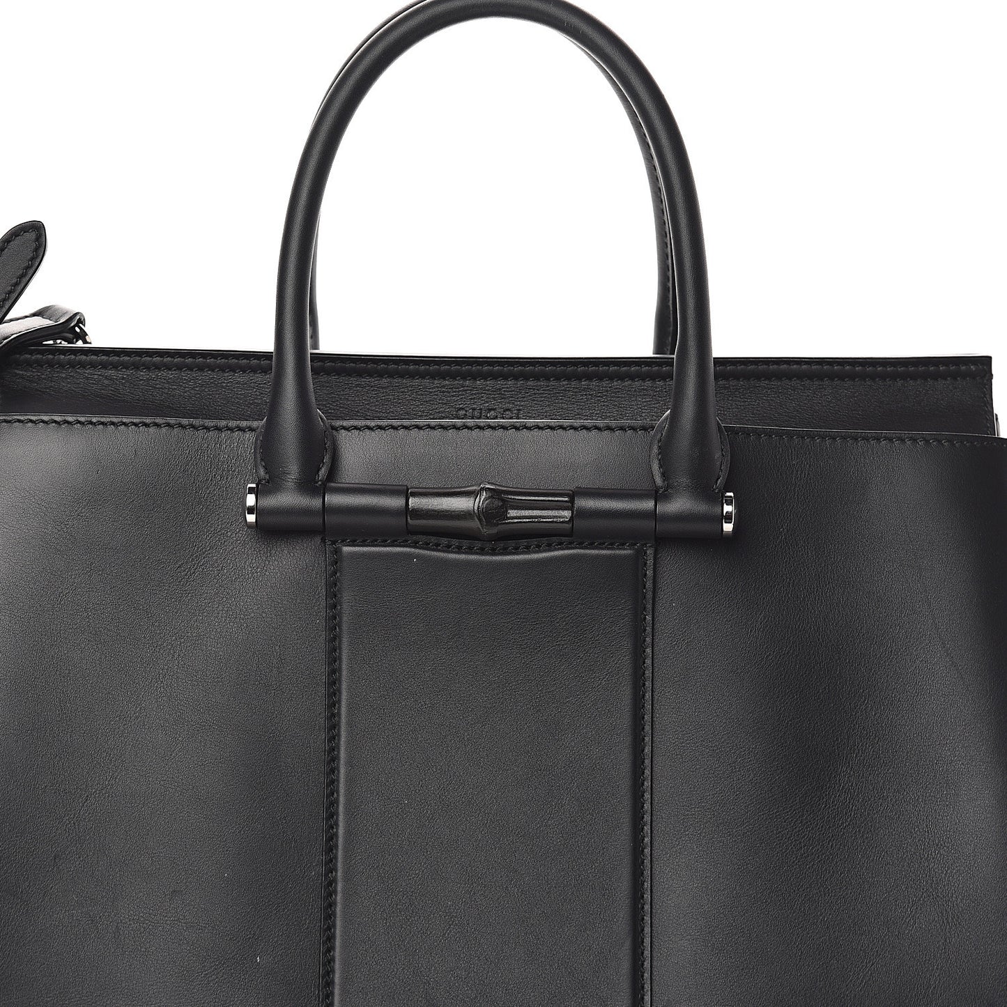Calfskin Lady Bamboo Top Handle Bag Black