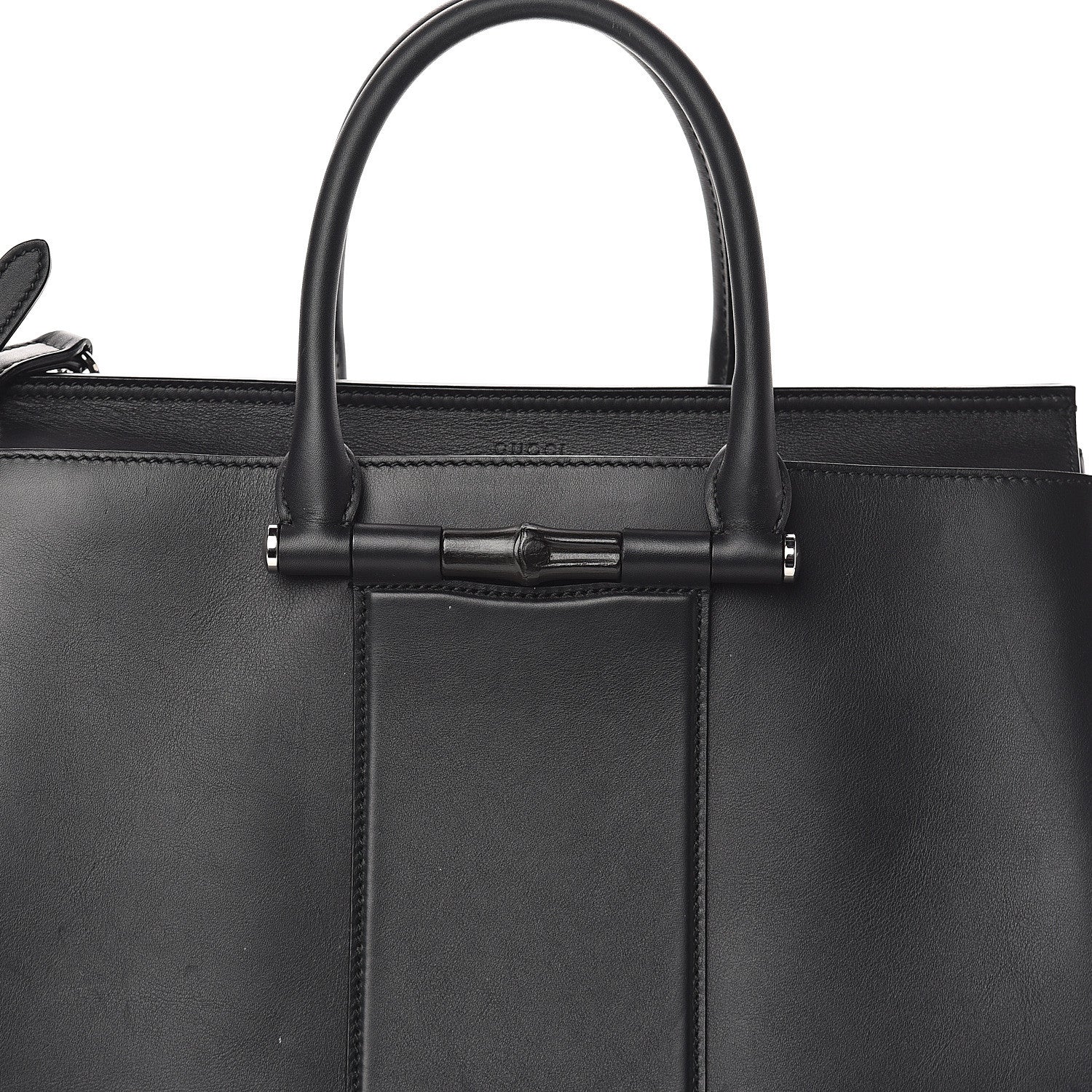 Gucci Calfskin Lady Bamboo Top Handle Bag Black 6 of 8