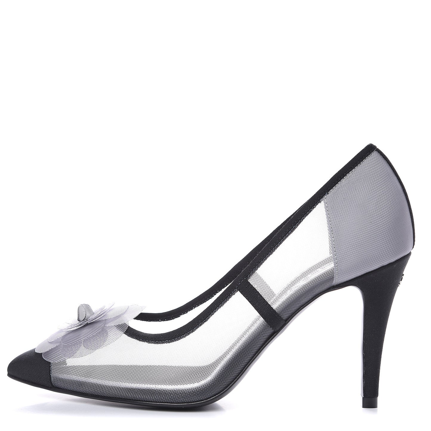 Mesh Grosgrain Camellia Pumps 35 Grey Black