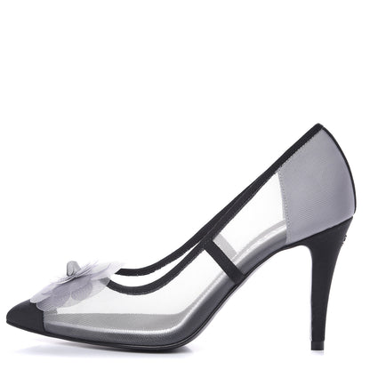 Chanel Mesh Grosgrain Camellia Pumps 35 Grey Black 1 of 8