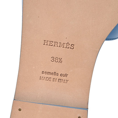 Hermes Box Calfskin Oran Sandals 38.5 Bleu Cameo 7 of 12