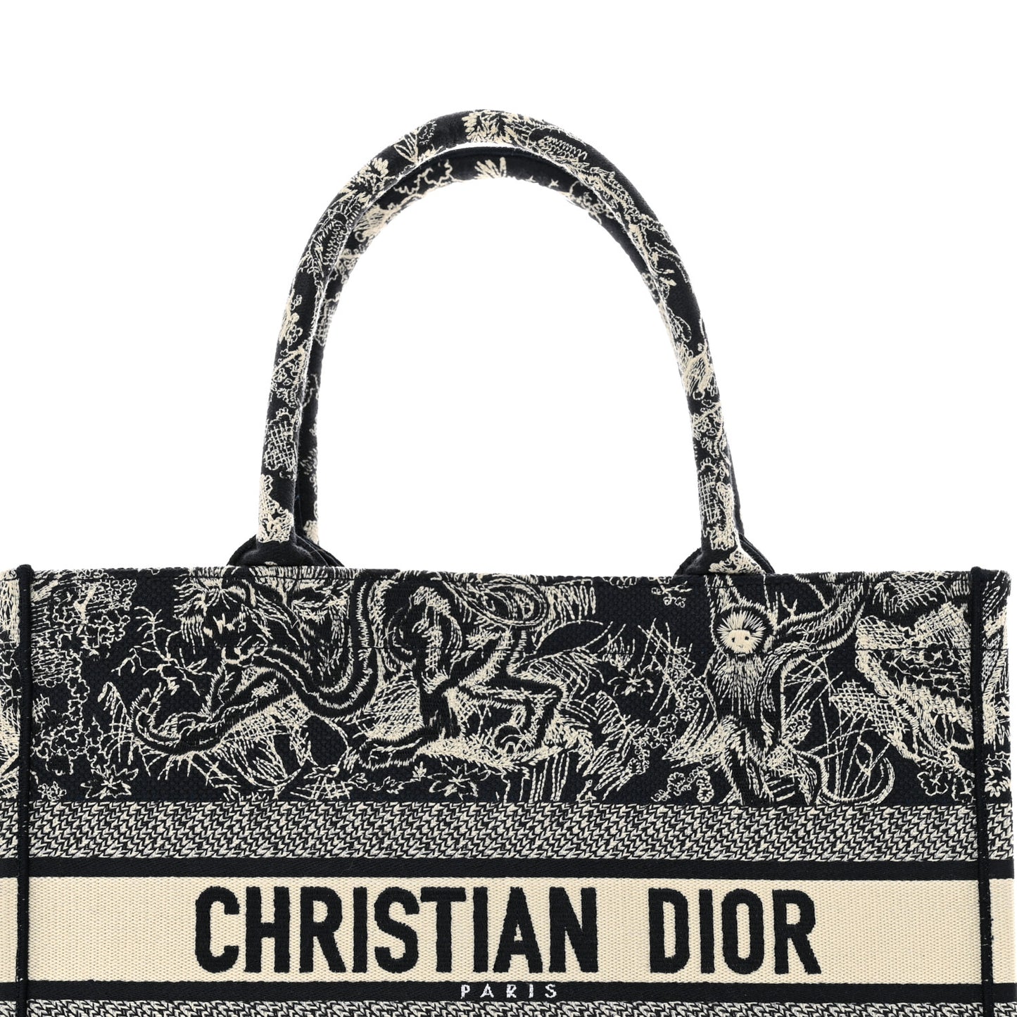 Canvas Embroidered Medium Toile De Jouy Reverse Book Tote Blue