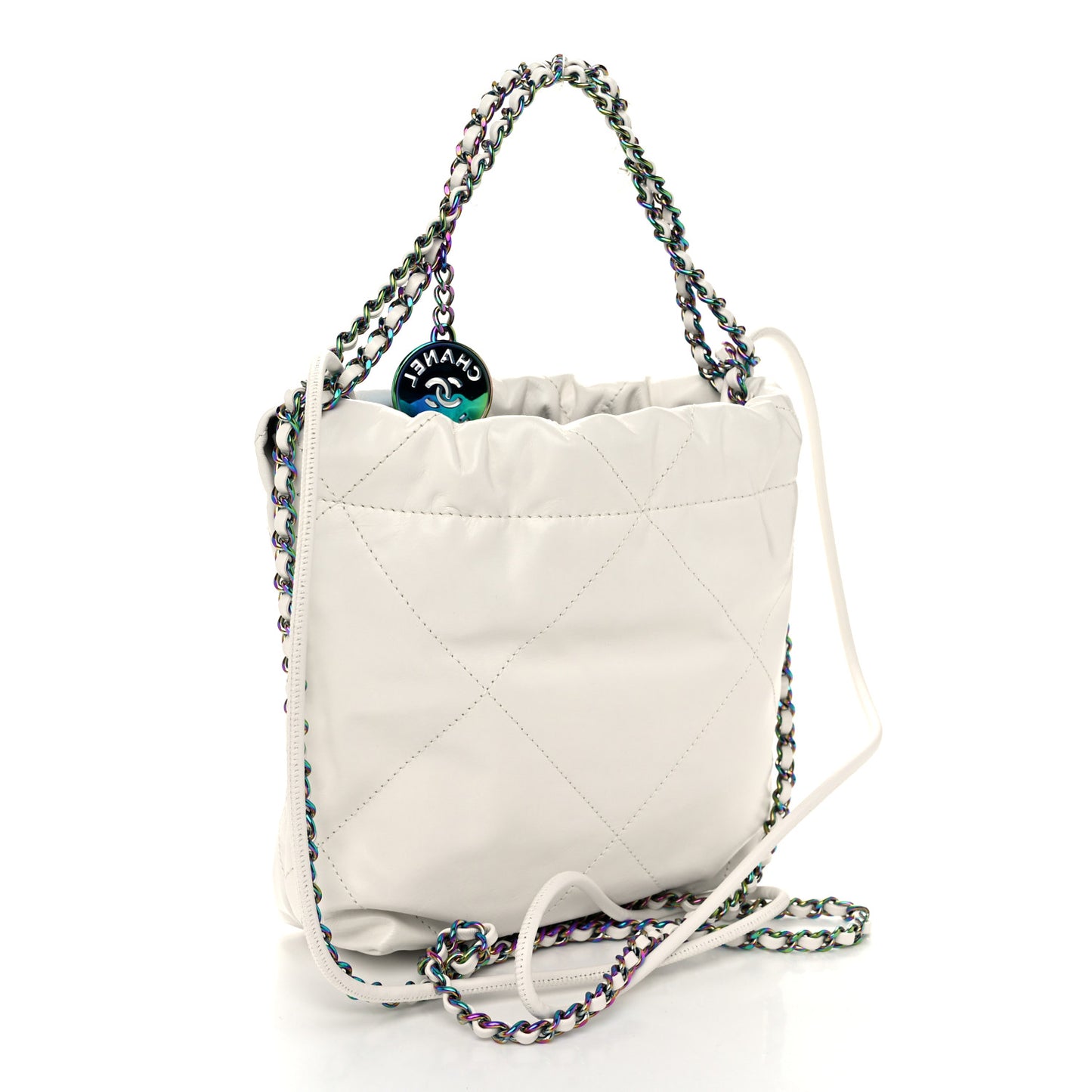 Shiny Calfskin Quilted Rainbow Mini Chanel 22 White