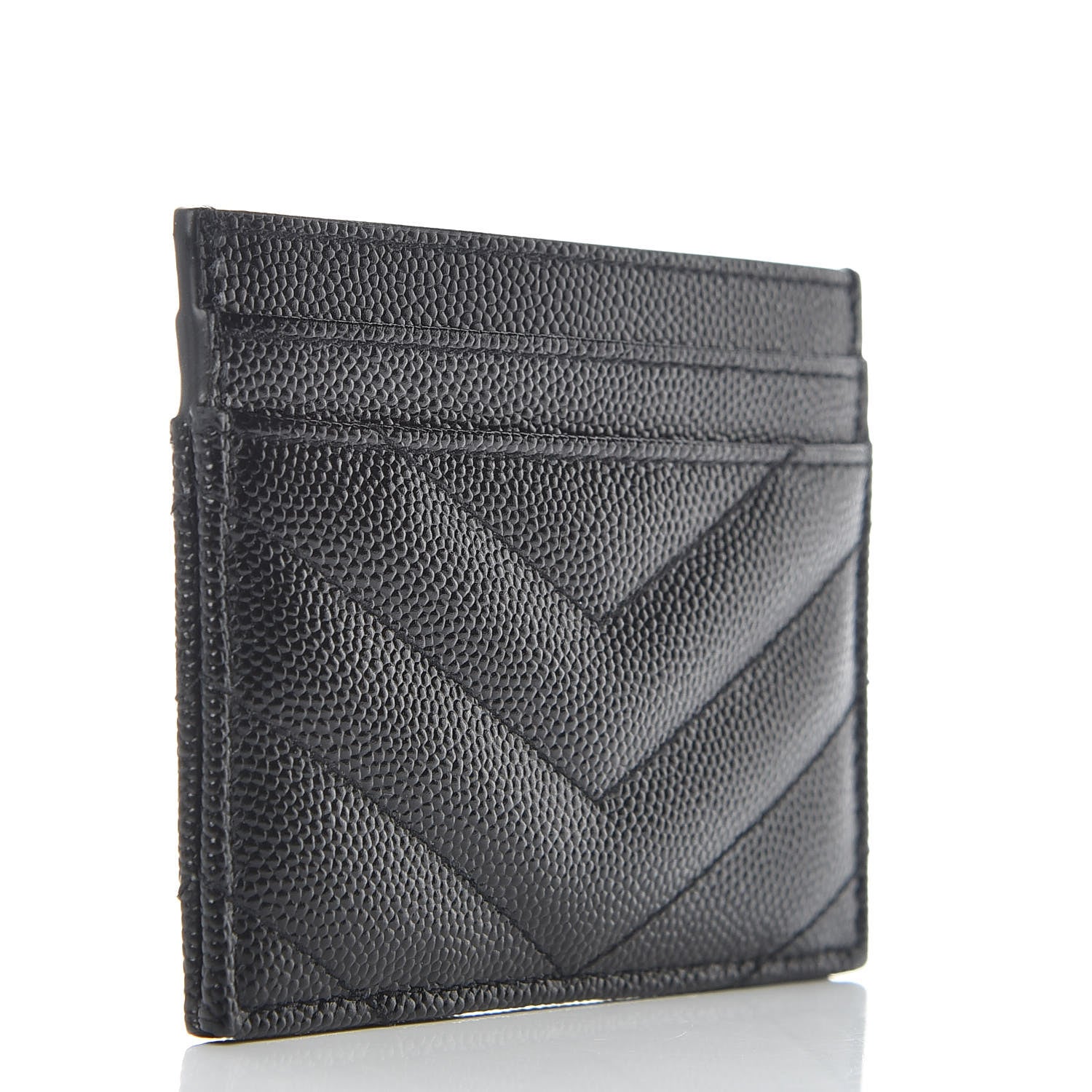 Saint Laurent Grain De Poudre Matelasse Chevron Monogram Credit Card Case Black 3 of 9