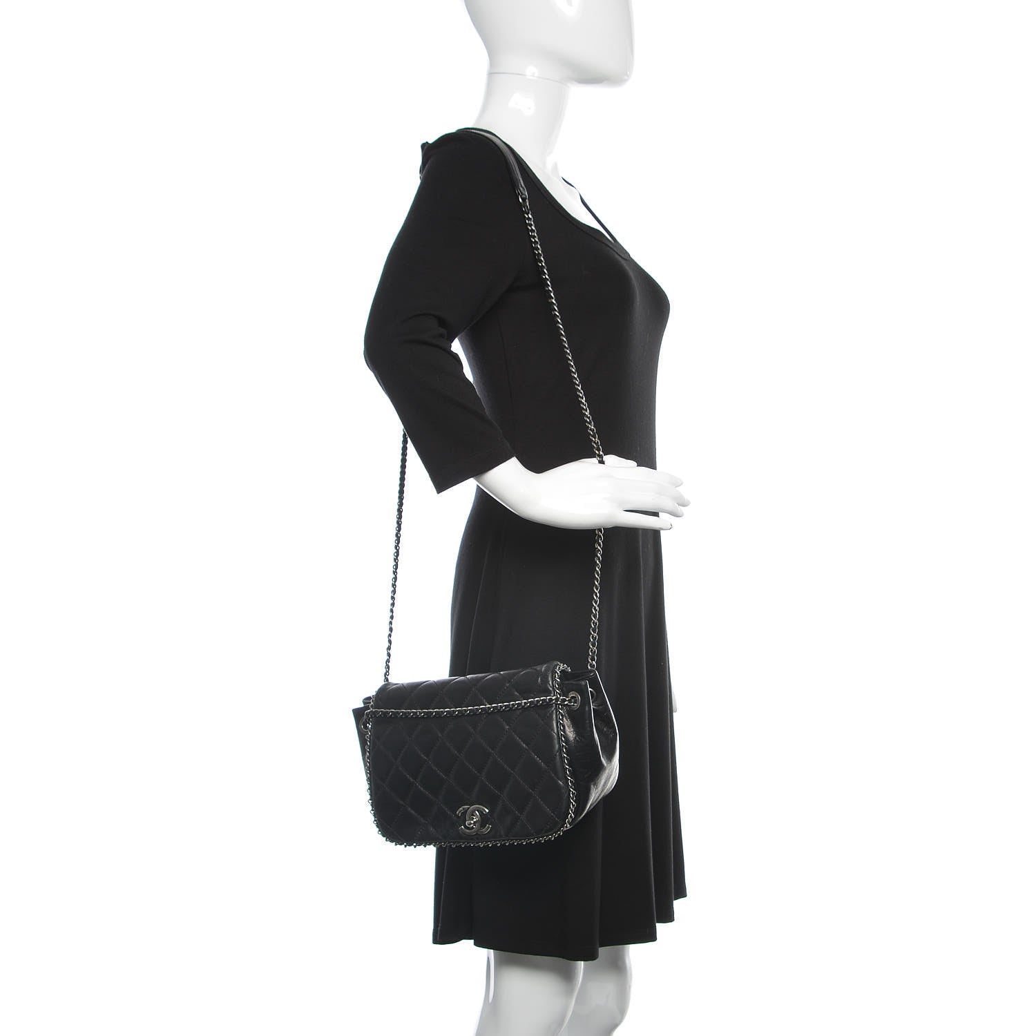 Chanel Calfskin Quilted Small CC Enchained Accordion Flap Black 3 of 14